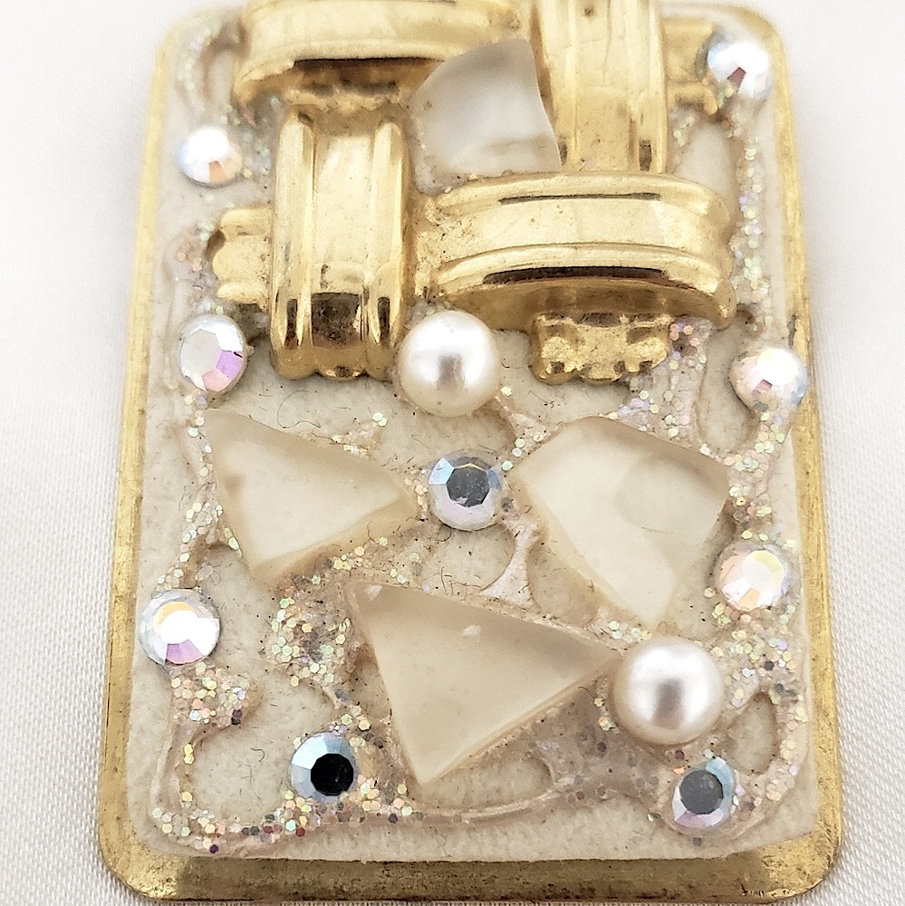 Handcrafted Brooch Rhinestones, Pearls, Sea glass